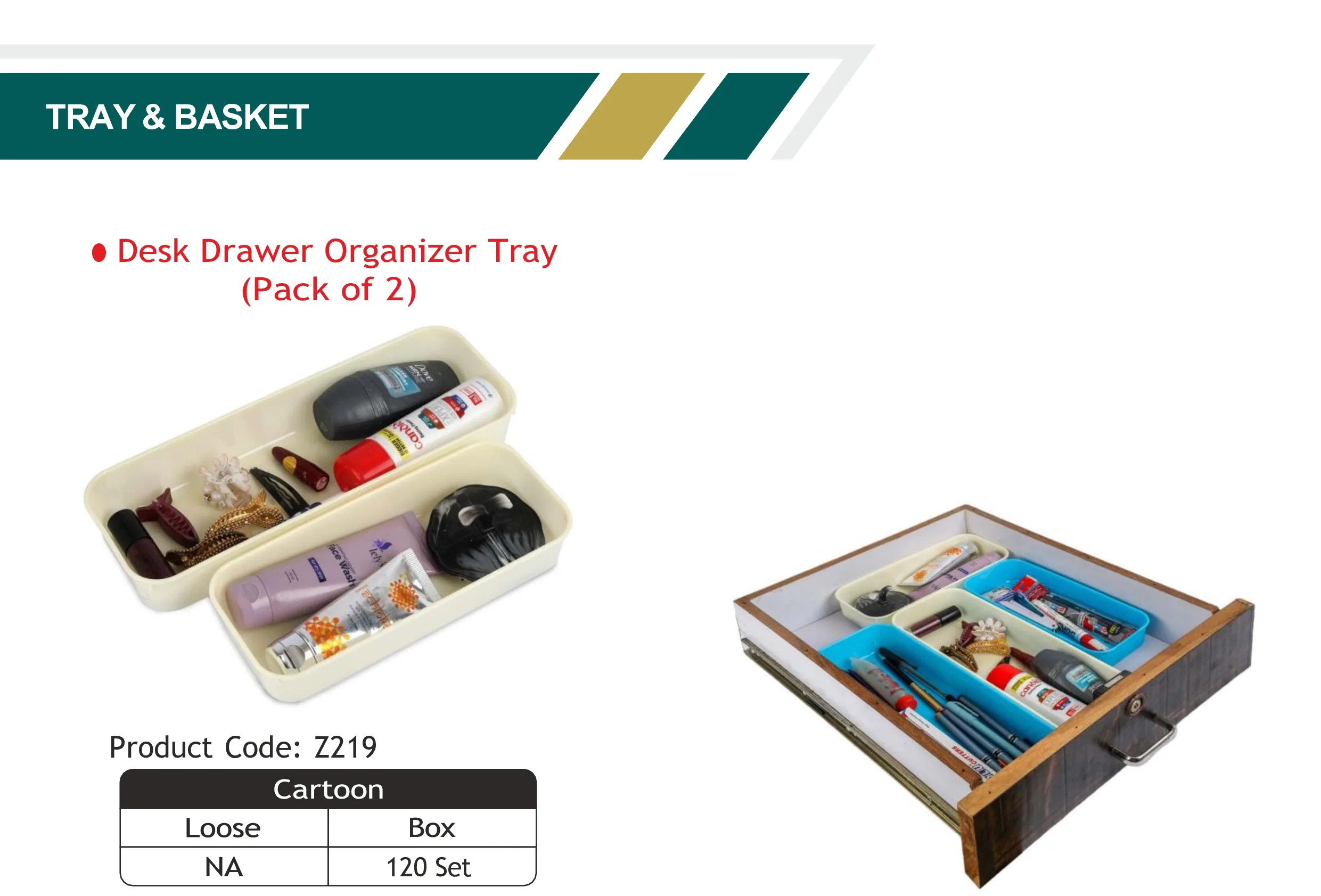 Desk Drawer Organizer Tray (Pack of 2)