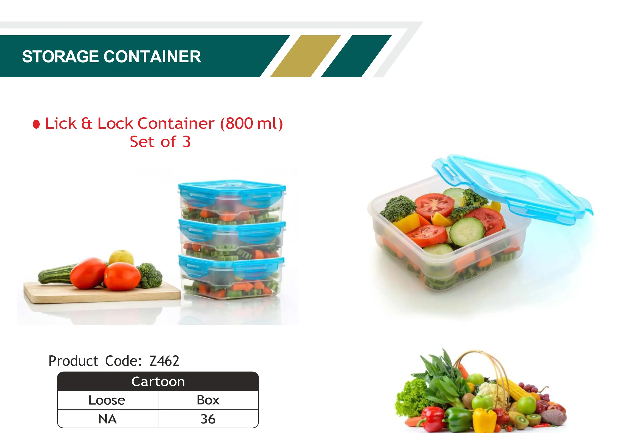Lick & Lock Container (800ml) Set of 3