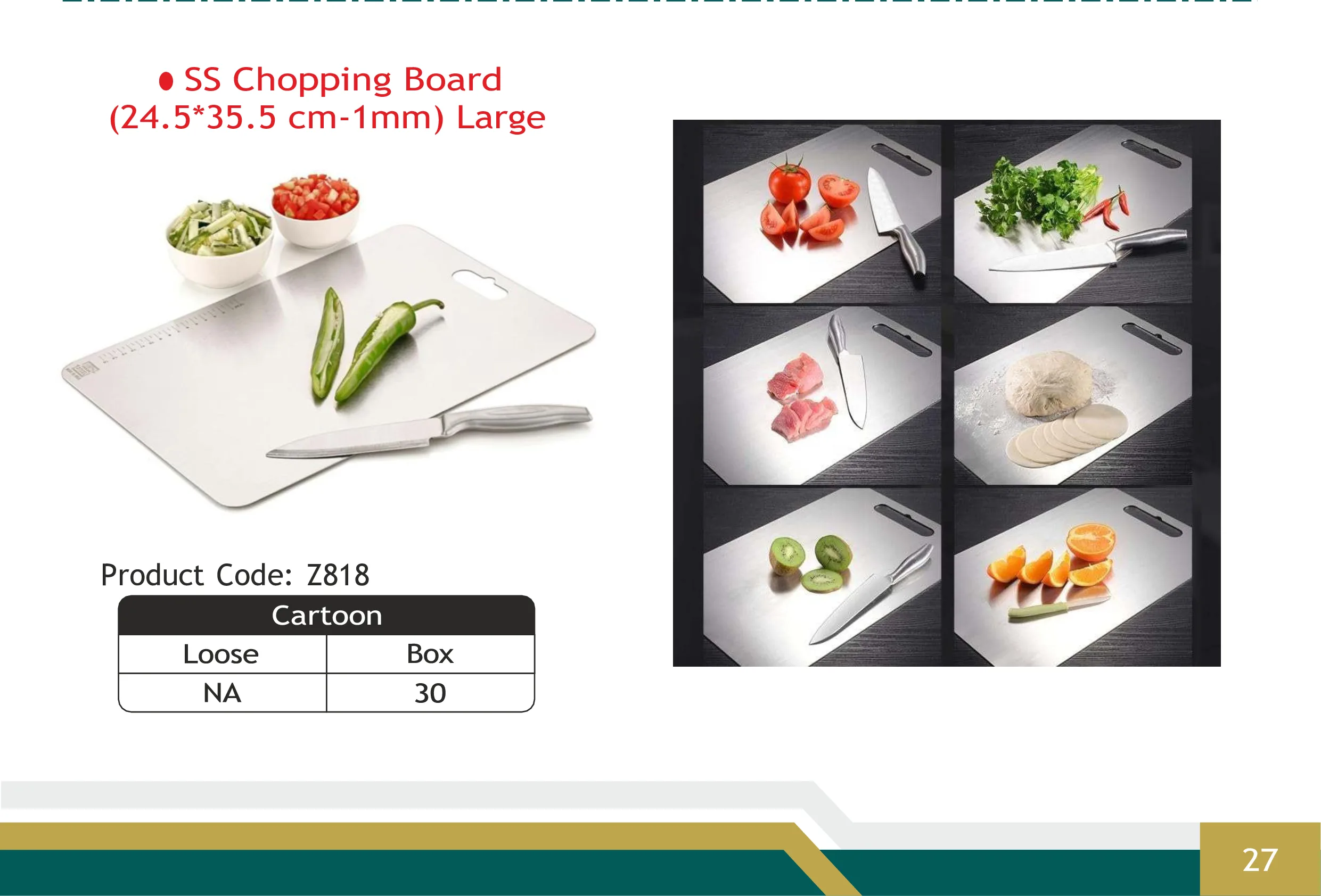 SS Chopping Board (24.5x35.5cm - 1mm) Large