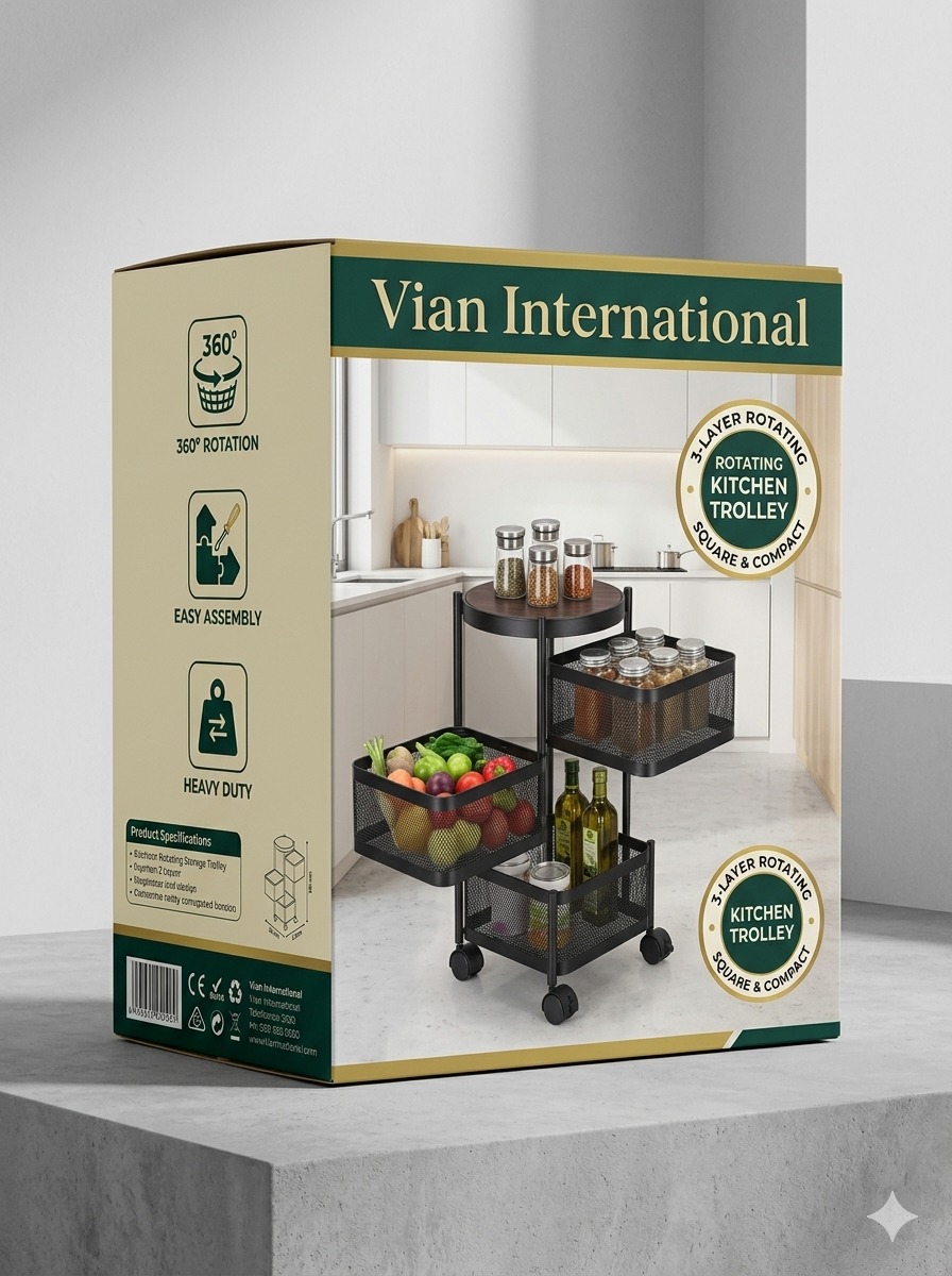 Kitchen Rotating Storage 3 Layer (Square)