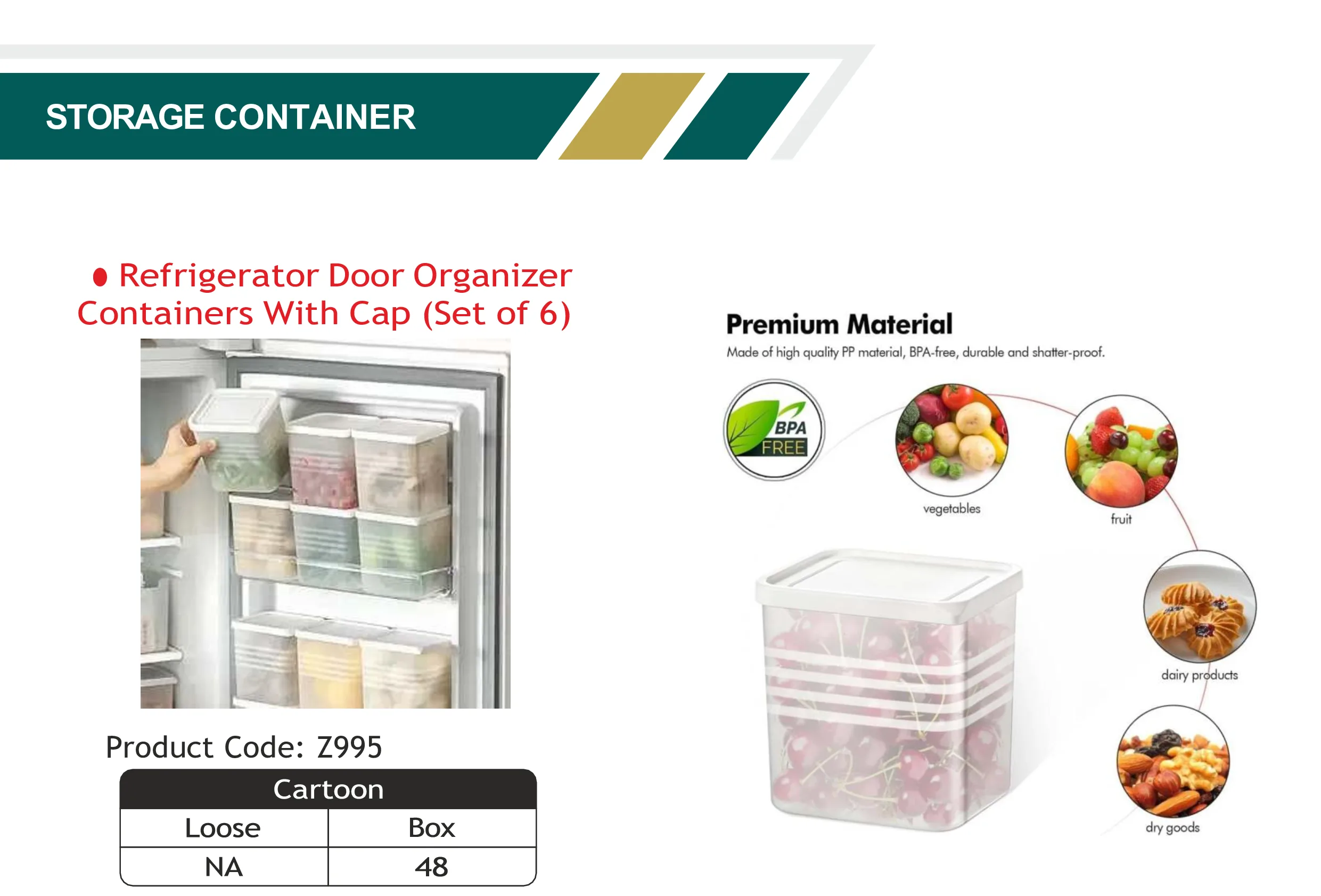 Refrigerator Door Organizer Containers With Cap (Set of 6)