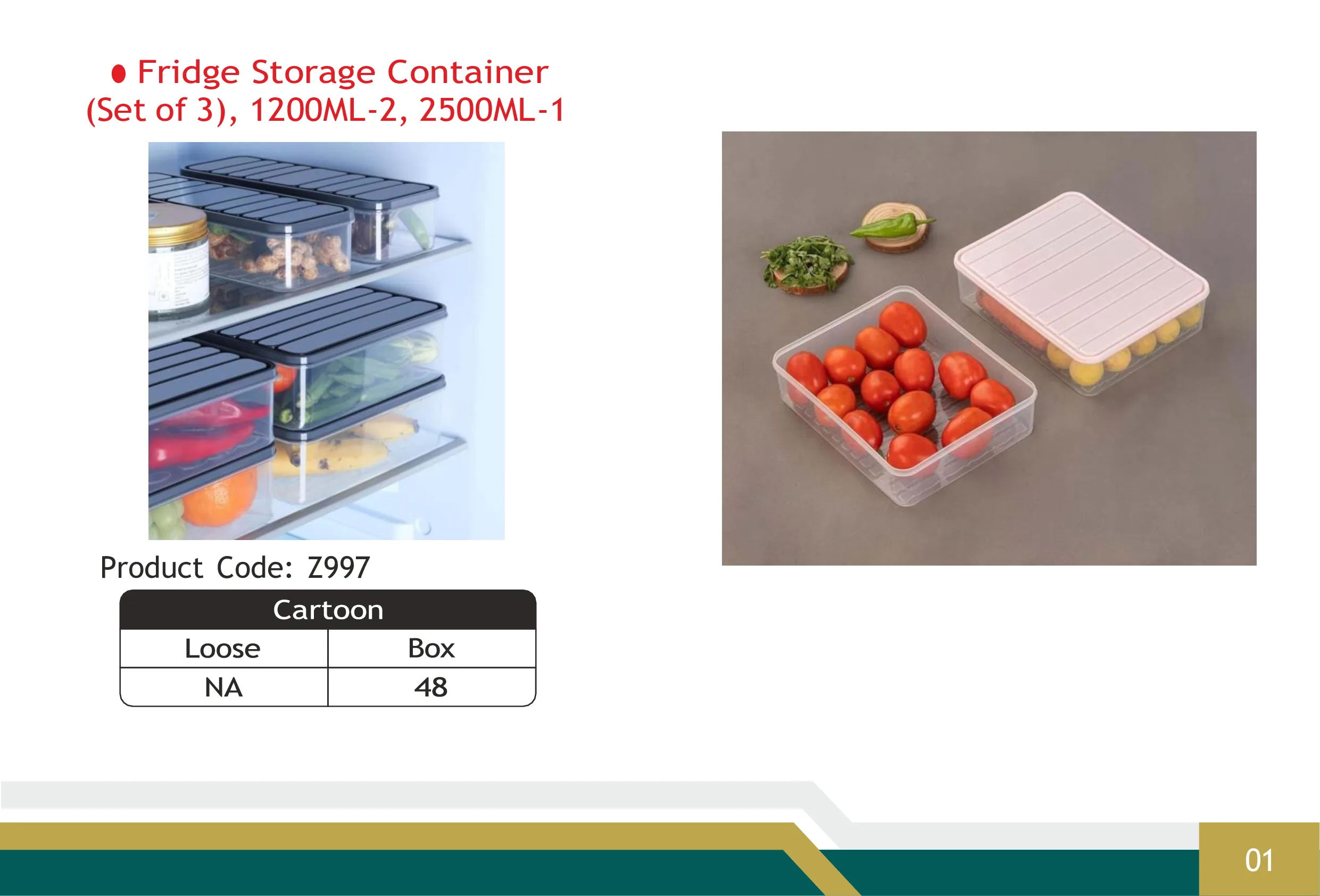 Fridge Storage Container (Set of 3) 1200ML-2, 2500ML-1