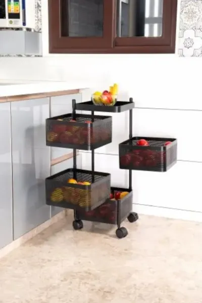 4-Shelf Portable Kitchen Trolley Rack Square